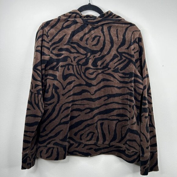 Y2K Brown zebra stripped velour zip up size large - Picture 2 of 5